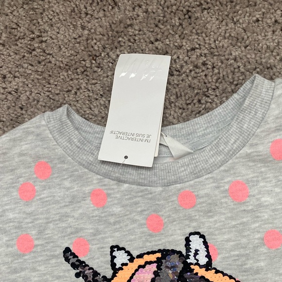 NWT H&M Unicorn Polka Dot Kids Sweatshirt - Gray and Pink size 8-10 Y - Picture 4 of 17